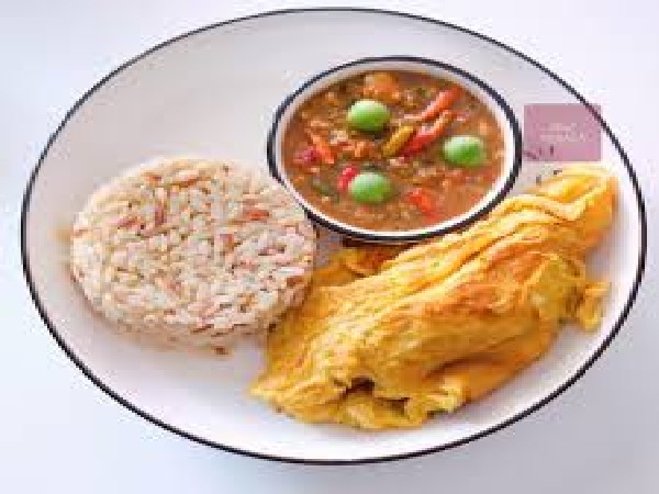 ข้าวไข่เจียว+น้ำพริกกะปิ